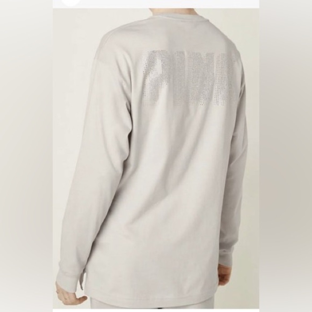 Victoria's Secret PINK Shine Bling Logo Light Gray Campus L/S Tee Shirt Small